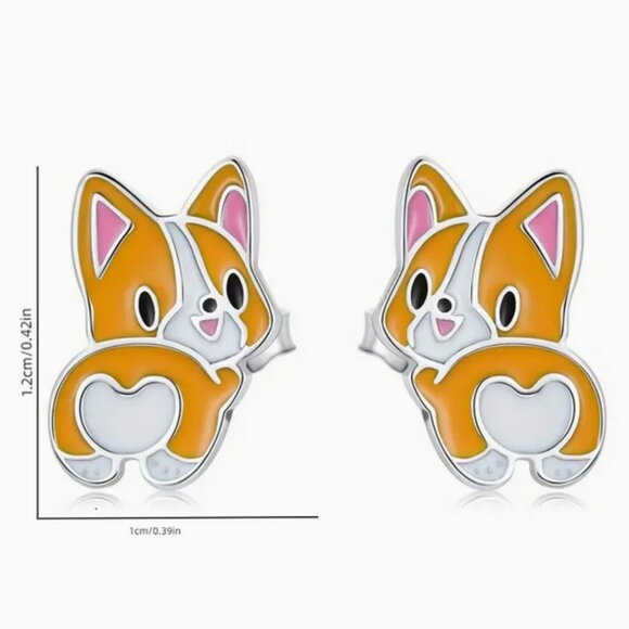 Adorable Corgi Enamel Stud Earrings - Picture 3 of 3